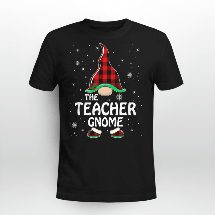Teacher Christmas T-Shirt Teacher Gnome Buffalo Plaid