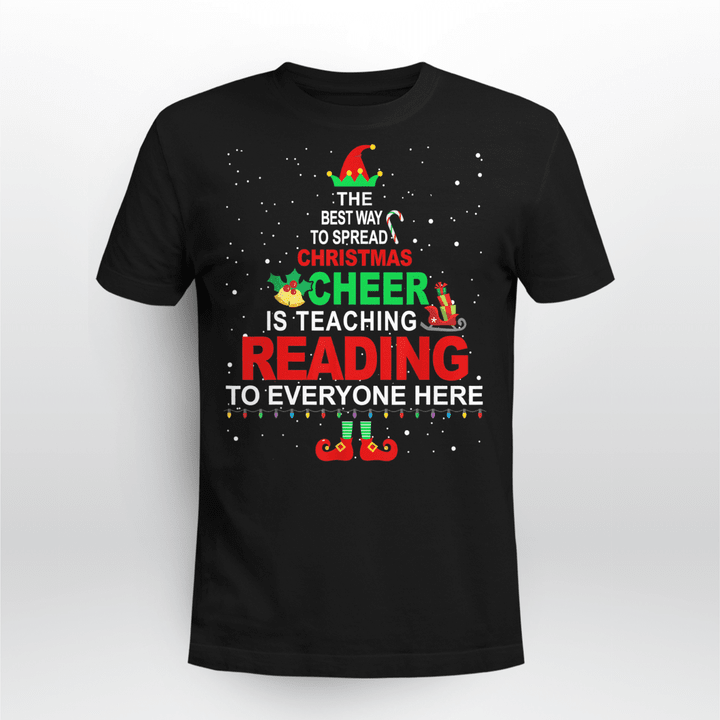 Teacher Classic T-shirt Reading Teacher Christmas Shirt - Elf Christmas Cheer