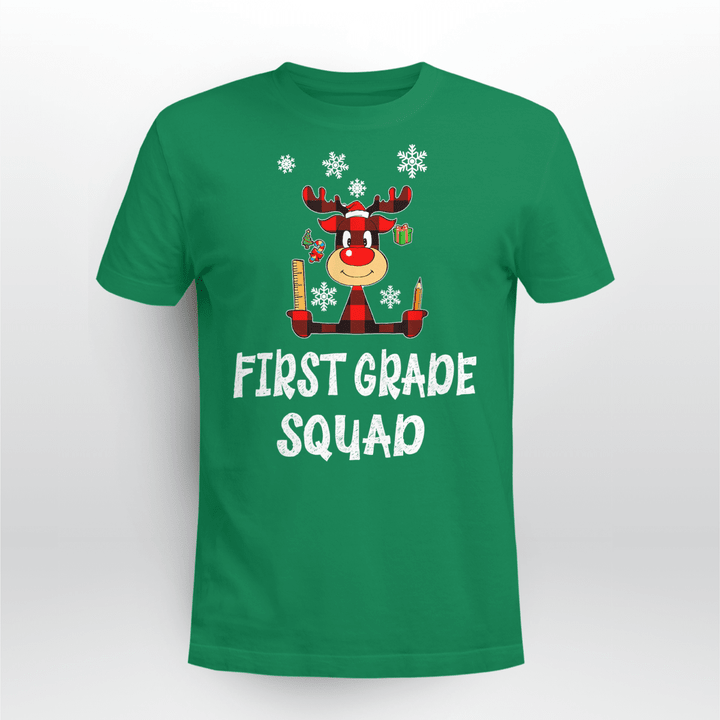 Teacher Classic T-shirt First Grade Teacher Squad Reindeer Funny Teacher Christmas