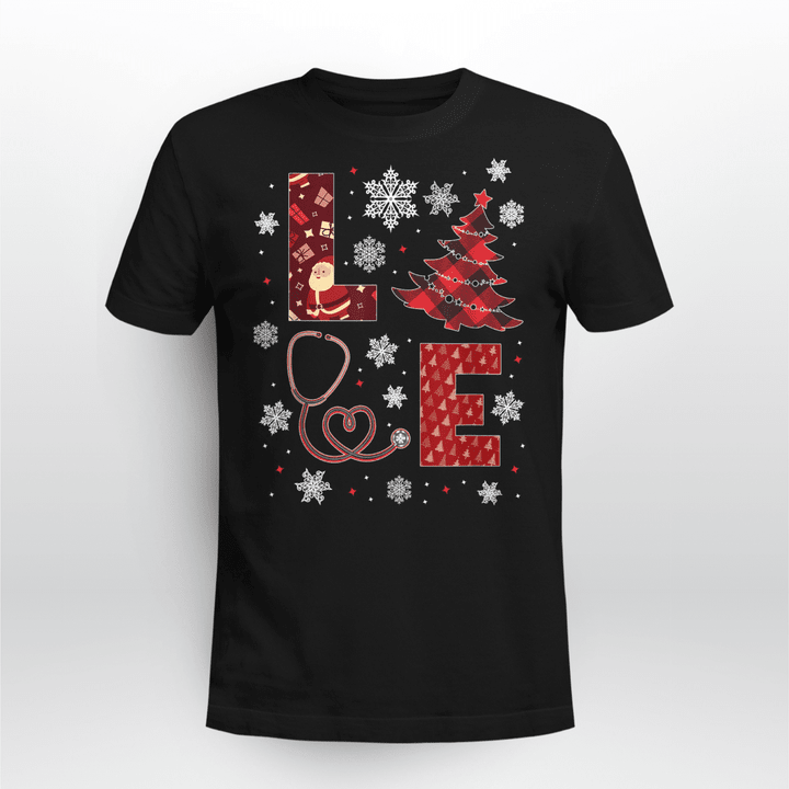 Nurse T-shirt Love Christmas Tree Stethoscope Nurse Christmas
