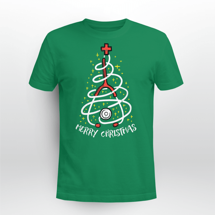 Nurse T-shirt Merry Christmas Stethoscope Tree Cute Medical RN Nurse Gift