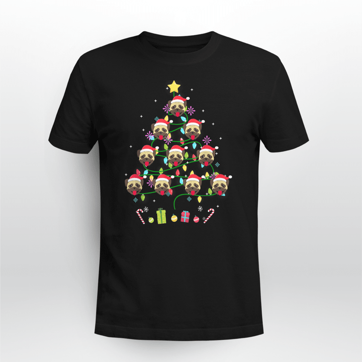 Pug Classic T-Shirt Christmas Tree Color Led Light