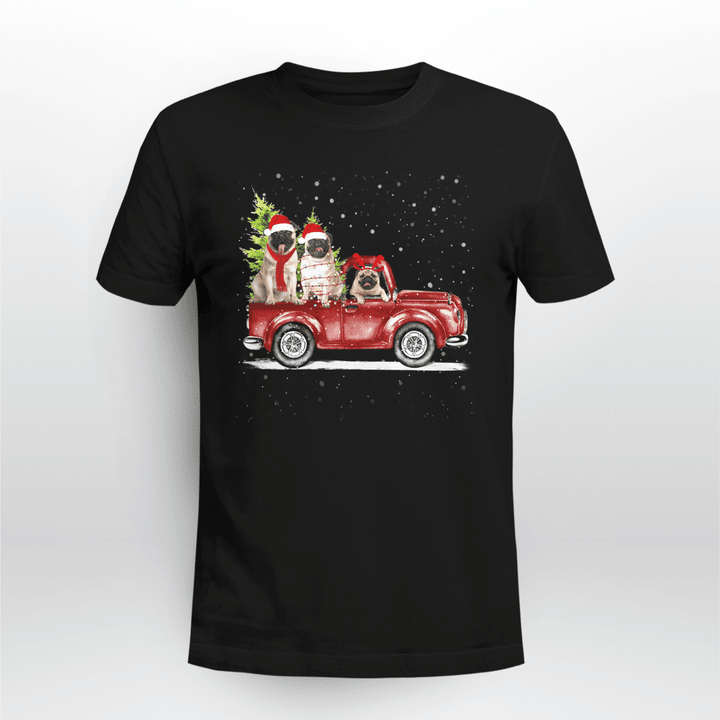 Pug Classic T-Shirt Christmas Three Pug Dogs Ride