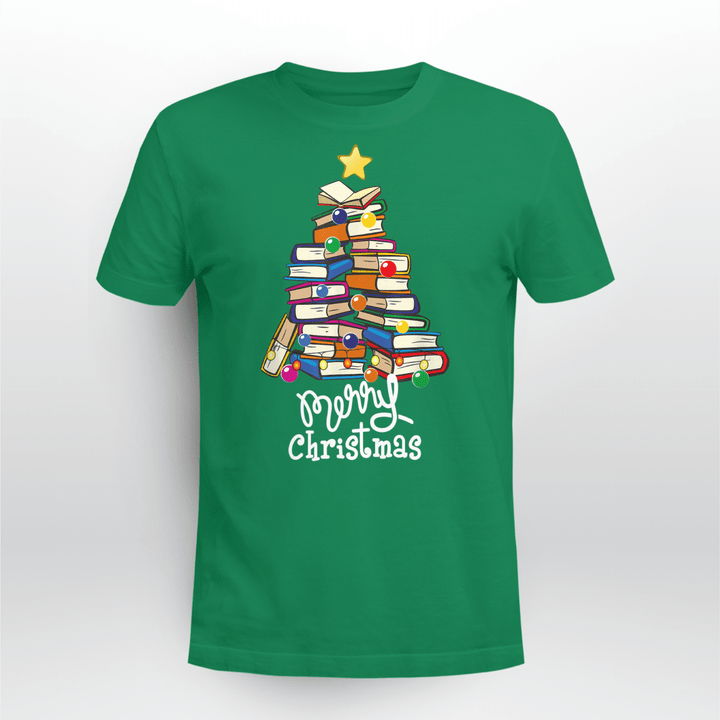 Reading T-Shirt Merry Christmas Tree Shirt Love reading books Librarian nerd