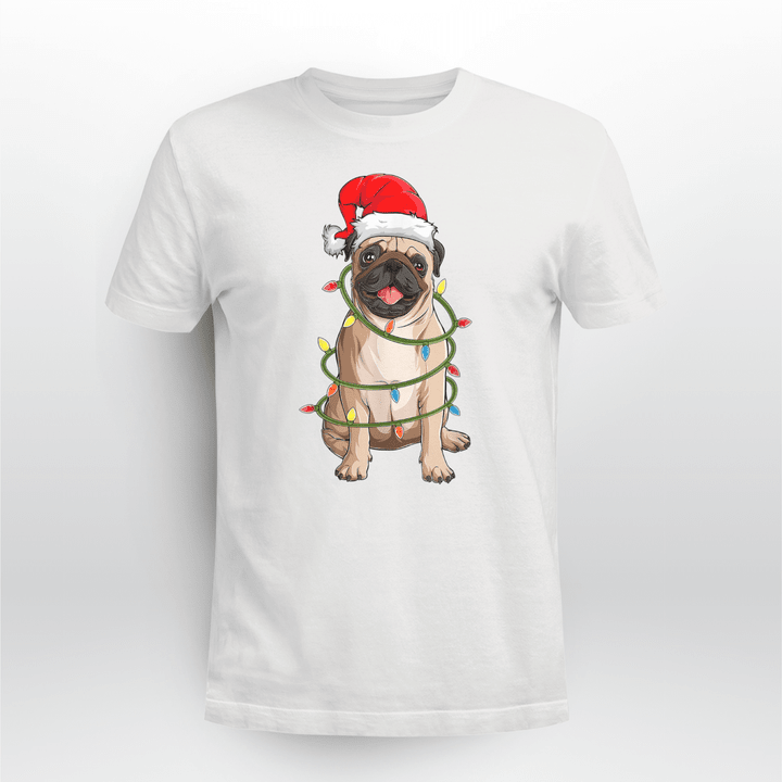 Pug Classic T-Shirt Pug With Christmas Lights