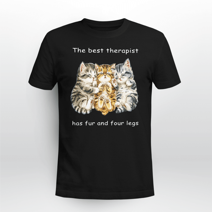 Cat Christmas T-shirt The Best Therapist Has Fur And Four Legs