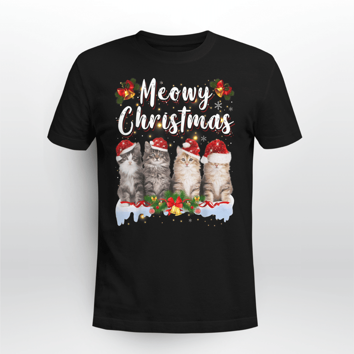 Cat Christmas T-shirt Meowy Christmas