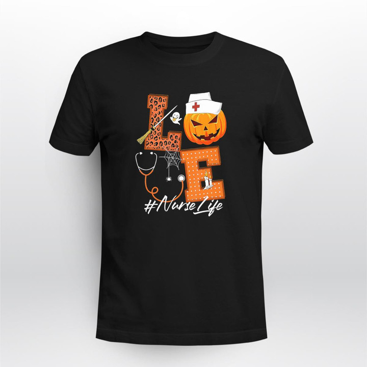 Nurse Halloween T-shirt Love Nurse Pumpkin Leopard Fall Halloween