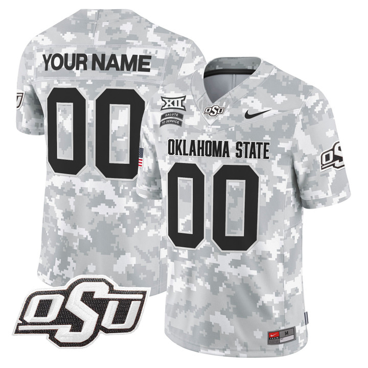 Oklahoma State Cowboys 2024 Salute to Service Vapor Limited Custom Jersey - Arctic Camo - All Stitched