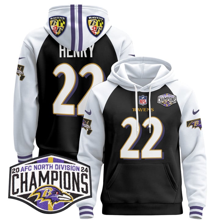 Men's Baltimore Ravens 2024 AFC North Division Champions Patch Pullover Hoodie V2 - All Stitched