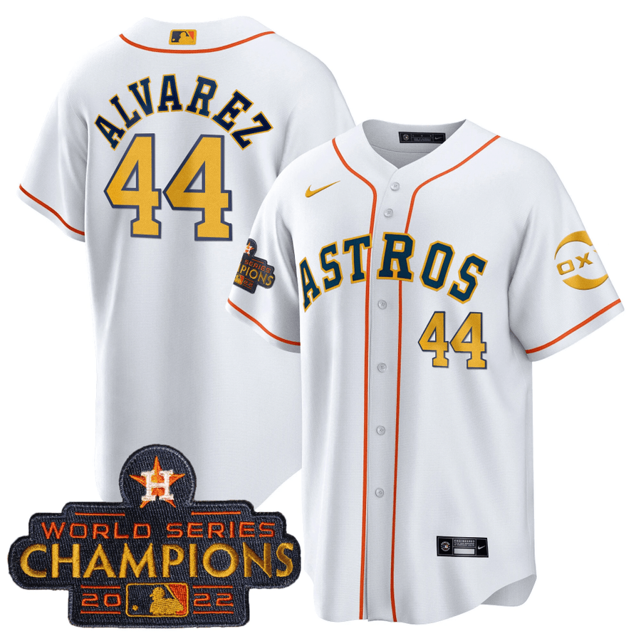 Houston Astros 2022 Champions Gold Rush Oxy Patch Cool Base Jersey – -  Nebgift