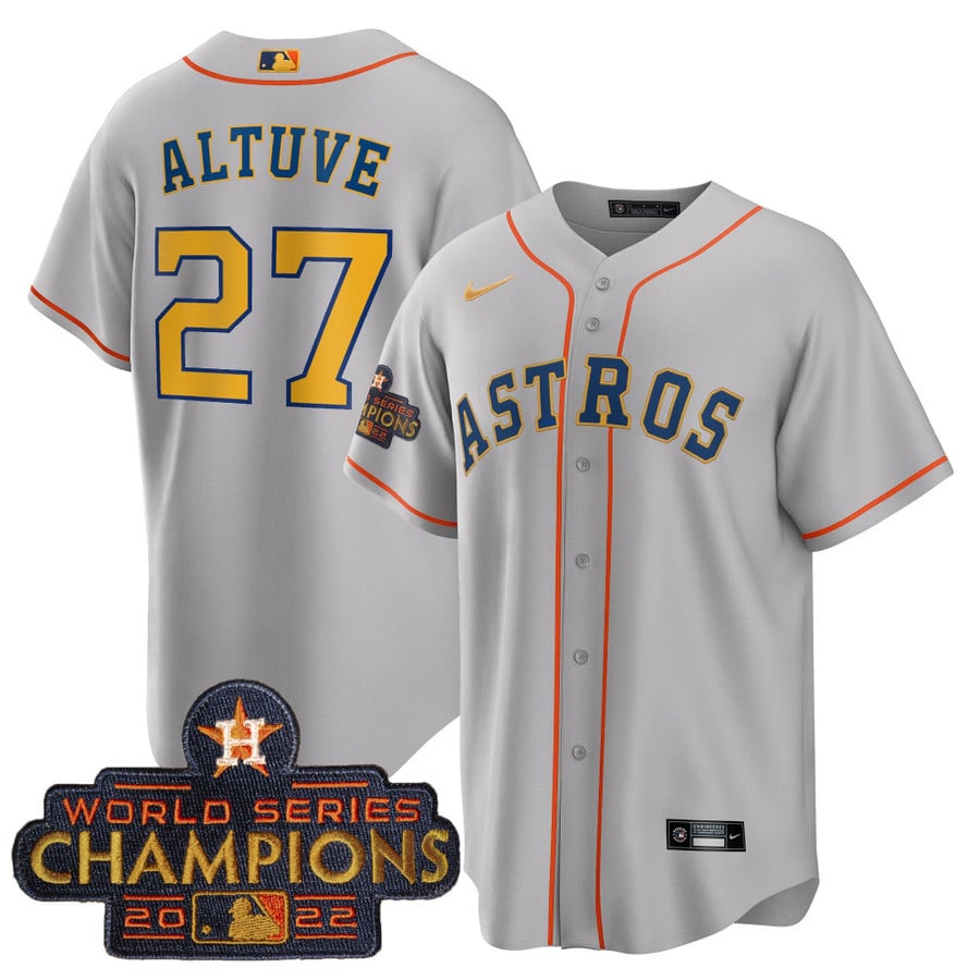 Houston Astros 2023 Champions Patch Vapor Gold Jersey - All Stitched - Vgear
