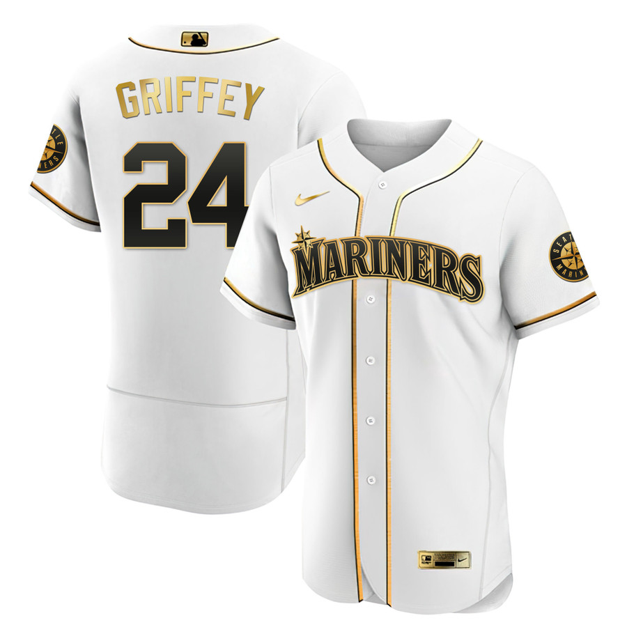 Men's Seattle Mariners White Gold & Black Gold Jersey - All Stitched -  Nebgift