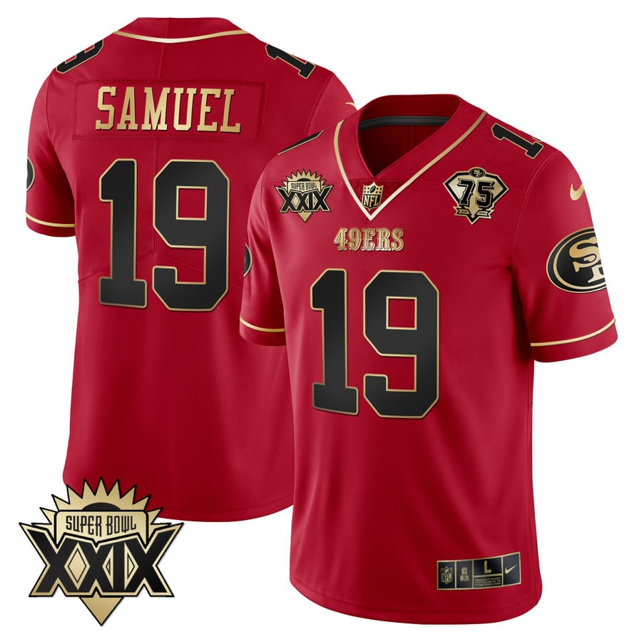 Men's 49ers Super Bowl XXIX Patch Black Red Gold Jersey - All