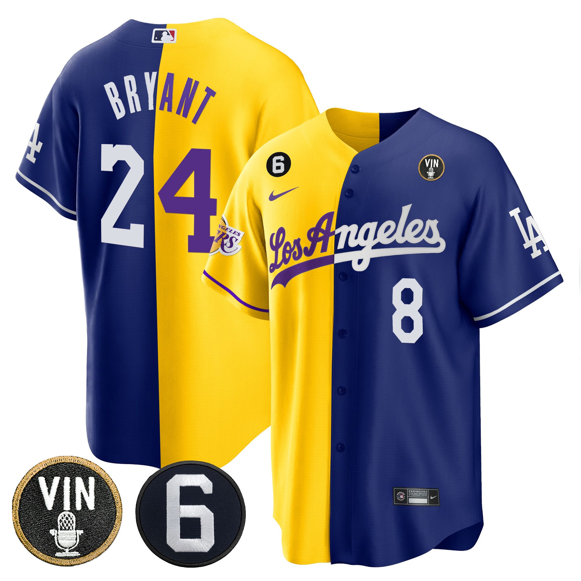 Men's Split Dodgers - Lakers Cool Base Jersey - All Stitched - Nebgift