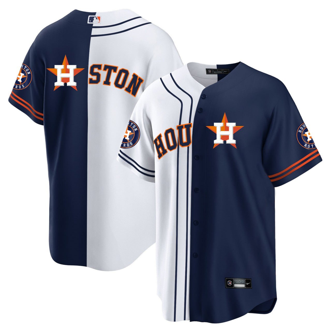 Houston Astros Split White Navy Jersey - All Stitched - Nebgift