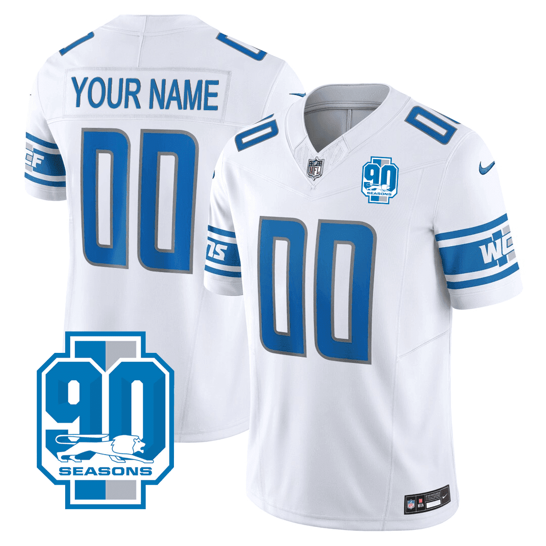 Detroit Lions 90th Year Patch Custom Jersey - All Stitched - Nebgift