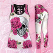Skull Pink Roses Tank Top And Legging Set 3D All Over Printed VXK130710DS