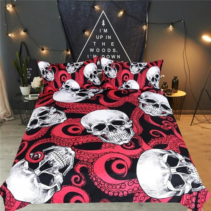Octopus And Skull Red Bedding Set Dhc1712191Dd