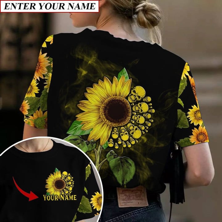 Unique Multicolor Sun Flower Skull T-shirt PVC080901