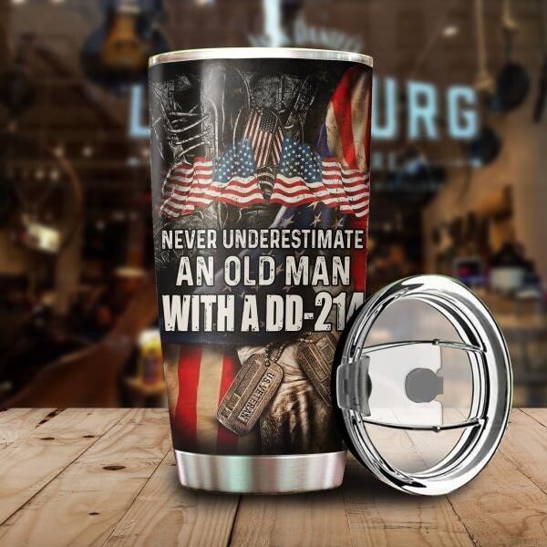 Never Underestimate An Old Man Personalized Tumbler, Best Gift For Veterans Day