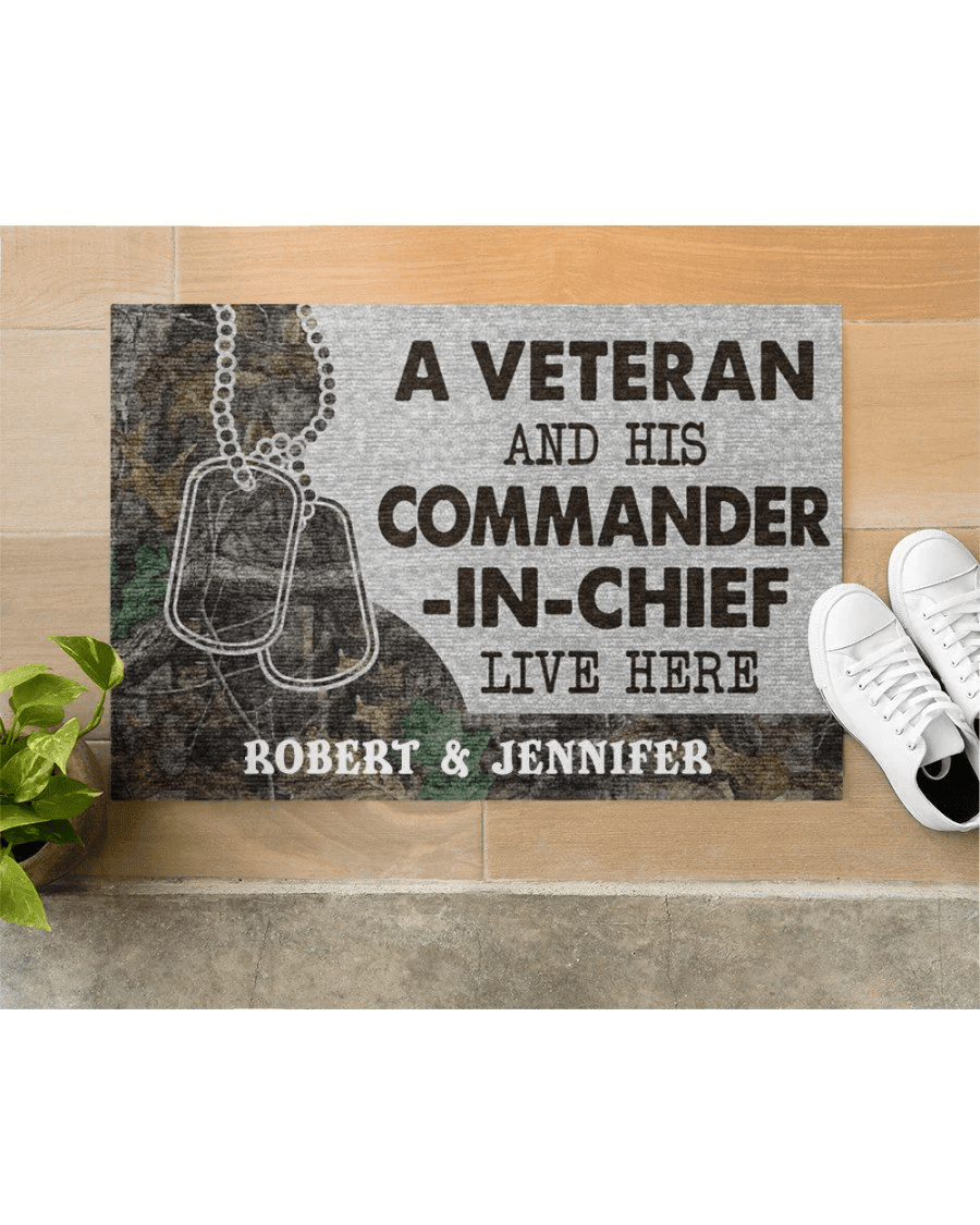 Custom name US Veteran and his Commander-in-chief Tag Door Mat