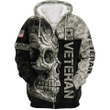 US Army - Veteran Camo Skull 3D Unisex Zip Hoodie MH12102202 - VET