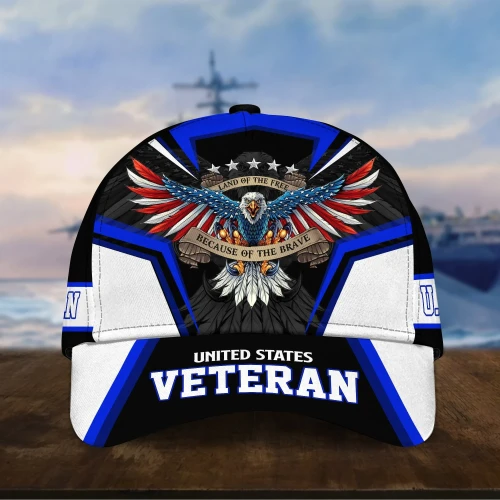 Premium Land Of The Free US Military US Veteran Blue Color Cap PVC11070102