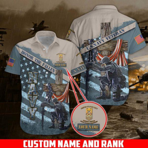 US Navy Veteran Military Hawaii Shirt Custom Your Name And Rank, Gifts For Veterans NPVC02061002