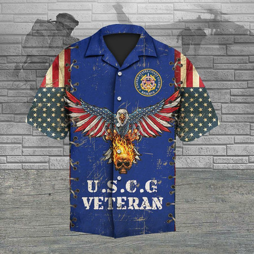 United States Coast Guard Reserve U.S.C.G Veteran Eagle And Fire Skull American Flag Veterans Day Hawaiian Shirt NPVC02061005