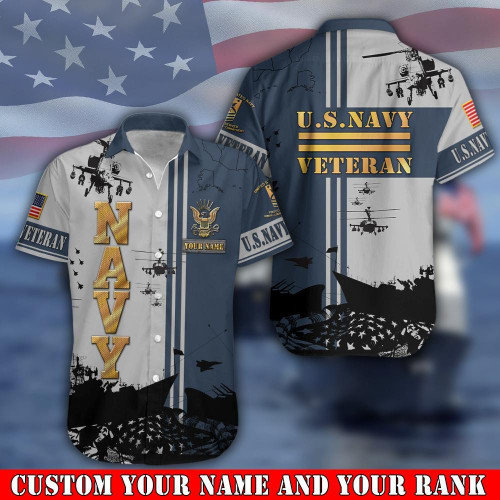 U.S Navy Military Hawaii Shirt Custom Your Name And Your Rank , Gift For Veteran NPVC02061006
