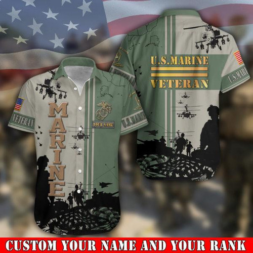 U.S Marine Military Hawaii Shirt Custom Your Name And Your Rank , Gift For Veteran NPVC02061007