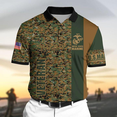 Menâ€™s Camo American Flag Polo Shirt â€“ Show Your Support for US Marines NPVC02061024