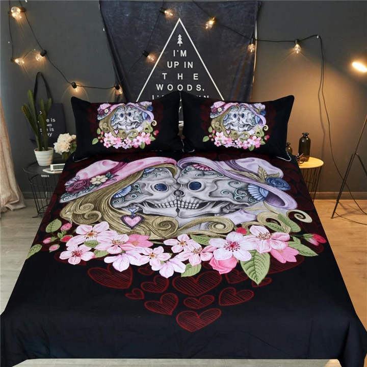 Skull Couples Floral Bedding Set Dhc0201315Dd
