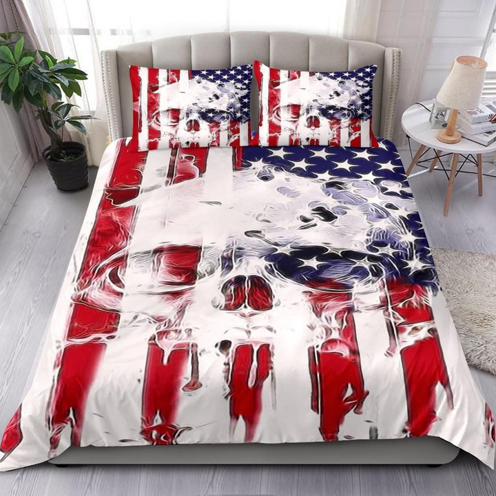 Premium Unique American Flag Skull Bedding Set Ultra Soft and Warm KV270404DS
