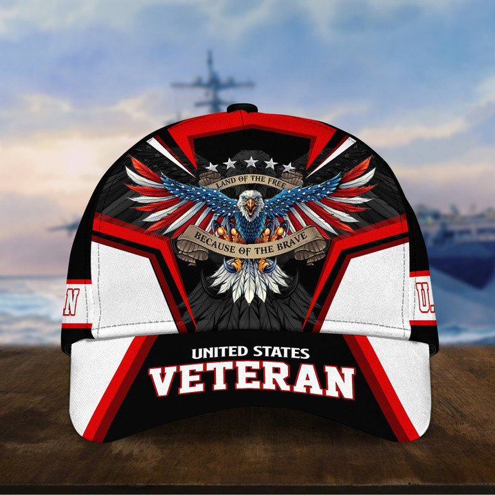 Premium Land Of The Free U.S. Veteran 3D Cap PVC110701