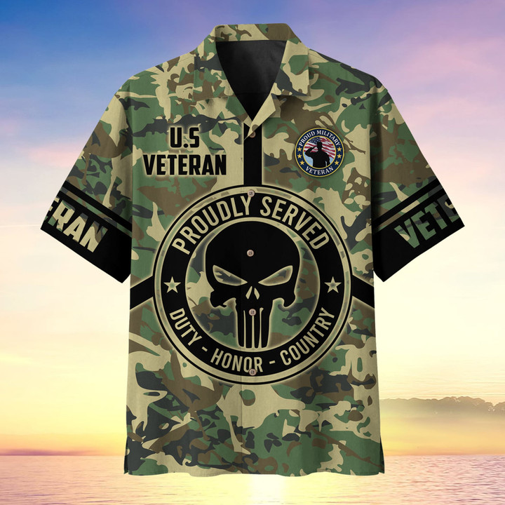 Proudly Served Punisher Skull U.S Veteran Multiservice Hawaii Shirt MH140605