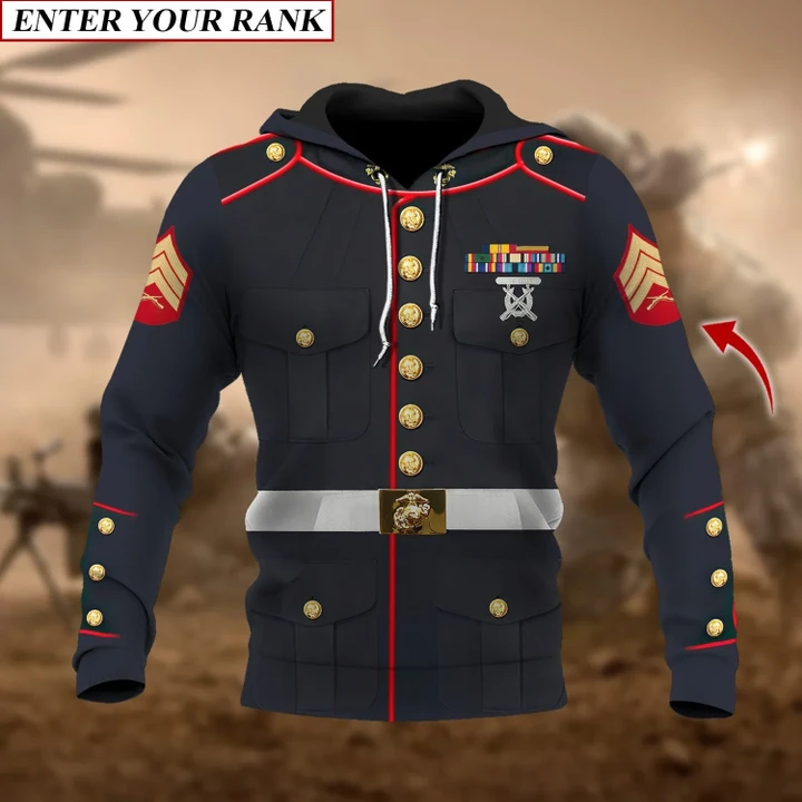 Premium Custom Rank US Marines Uniform For Veteran Hoodie PVC13010305