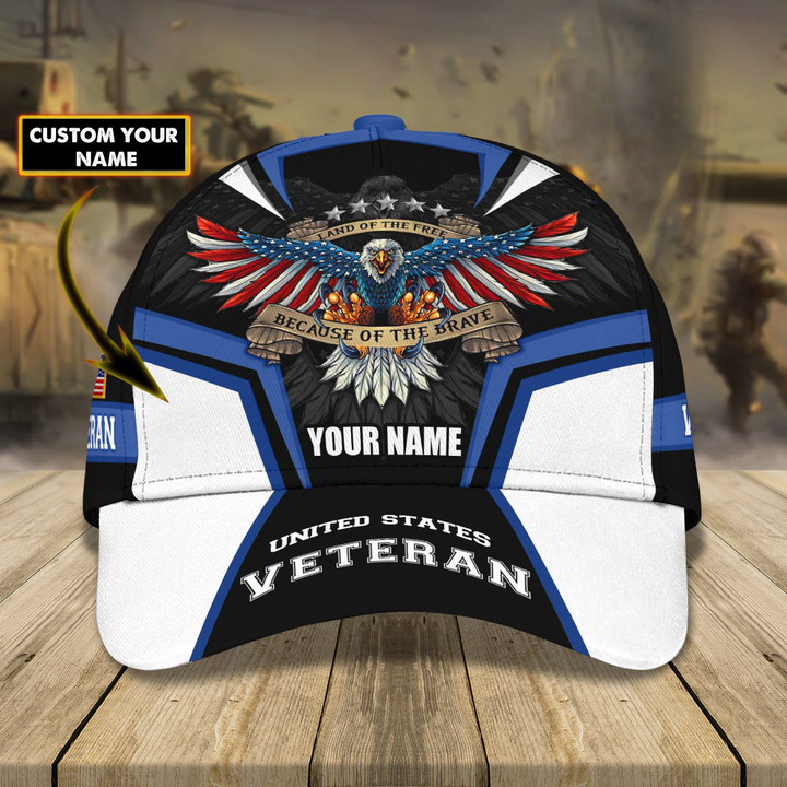 Land Of The Free - Because Of The Brave Veteran Cap 3D Personalized