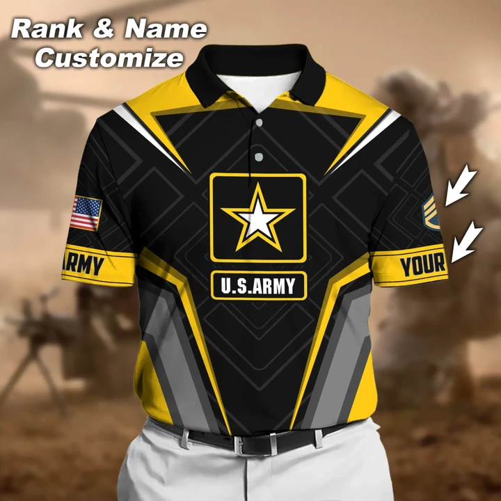Premium Custom Rank And Name US Army Polo Shirt PVC24020401