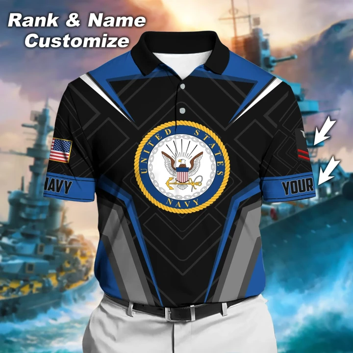 Premium Custom Rank And Name US Navy Polo Shirt PVC24020402