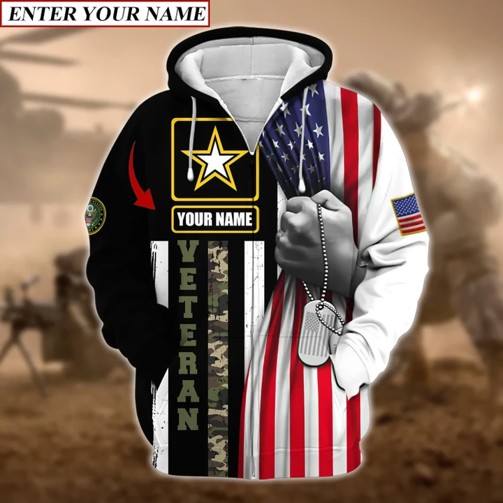 Custom Name US Military US Army Veteran Zip Hoodie TVN19020101