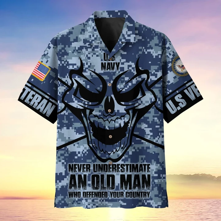 Never Underestimate An Old Man Skull US Navy Veteran Multiservice Hawaii Shirt MH14060302