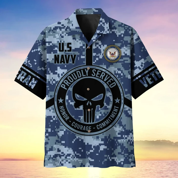 Proudly Served Punisher Skull US Navy Veteran Multiservice Hawaii Shirt MH14060502