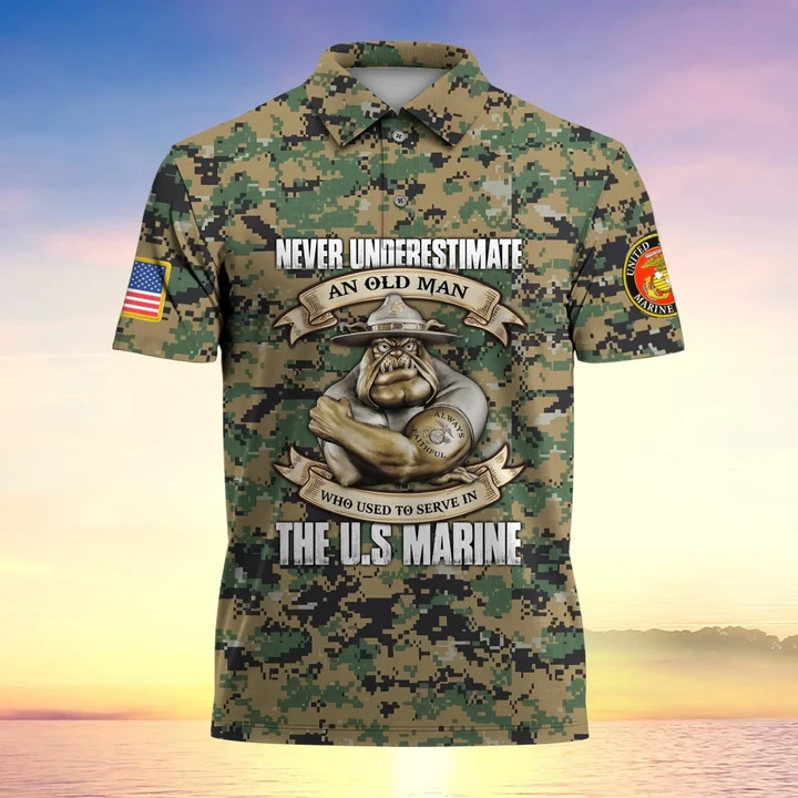 Never Underestimate An Old Man US Marines Veteran Polo PVC21130103
