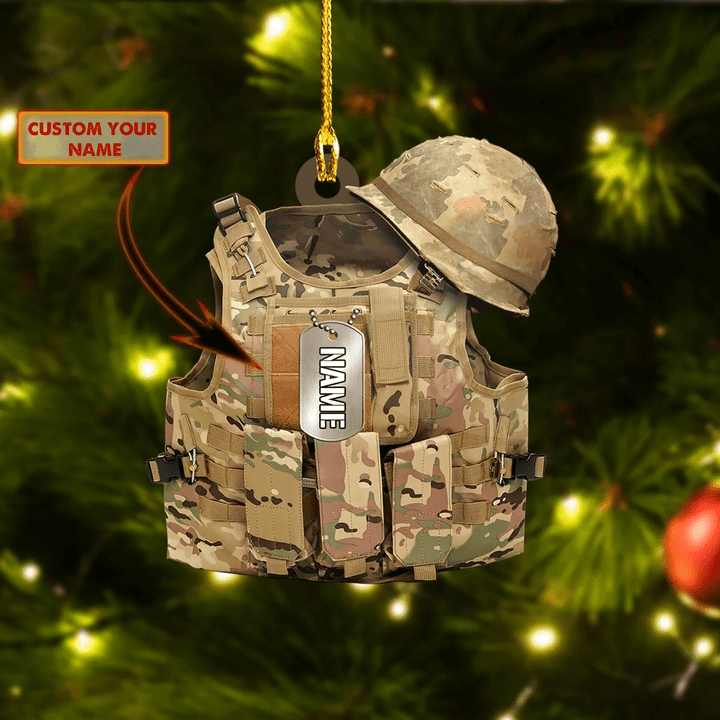 Custom Name Veteran Uniform Christmas Tree Hanging Ornament