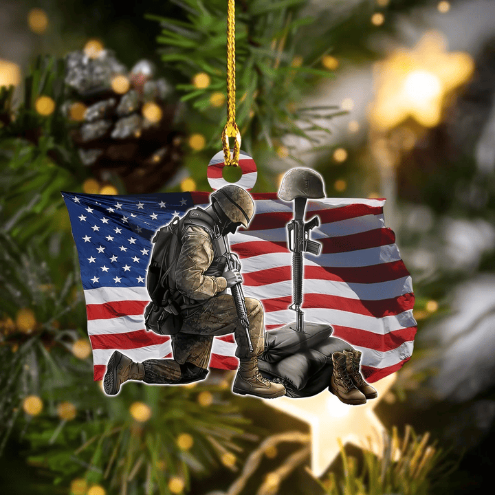 US Veteran kneel for flag Christmas Tree Hanging Ornament