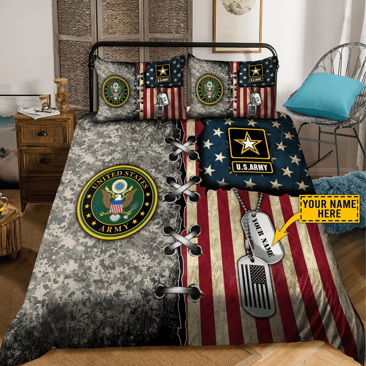 Custom name US Army Veteran Camo Bedding Set Proud Military NTN21052102