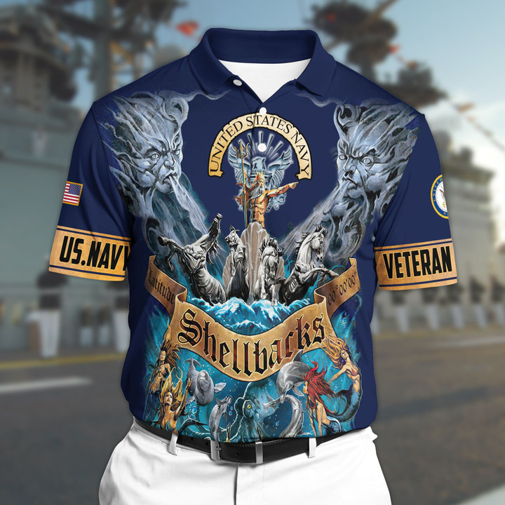 Premium Navy Veteran Polo All Over Printed DT2109234