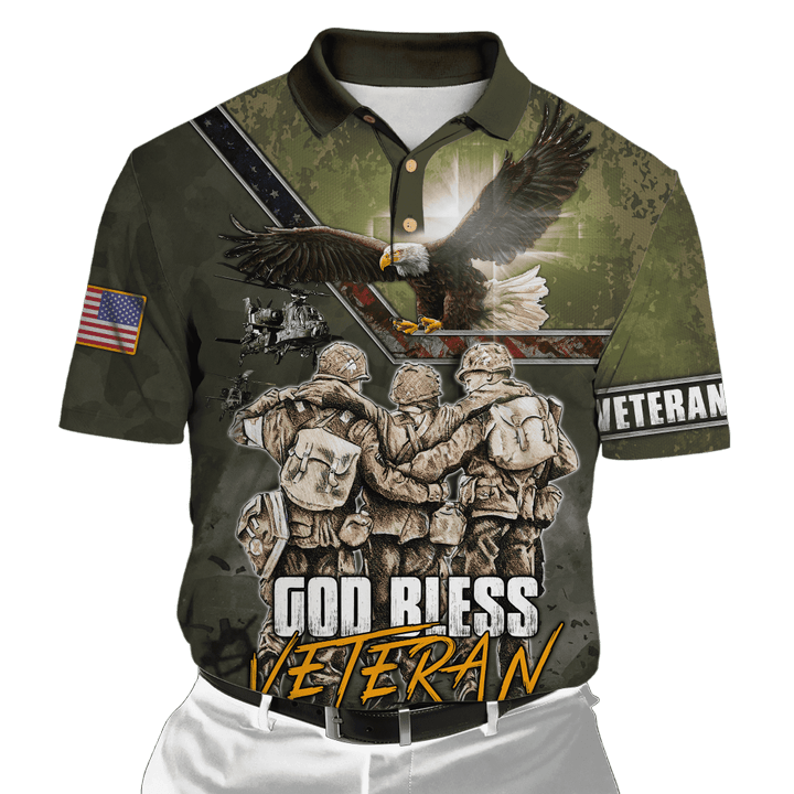 US Veteran - God Bless Veteran Eagle Solider Unisex Polo Shirt MON12082201-VET
